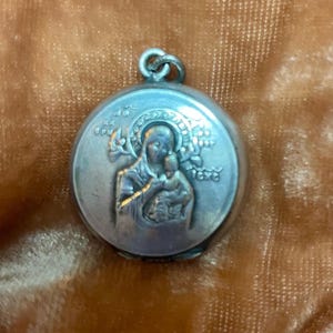 Antique Sterling Silver Blessed Mother Reliquary Pendant