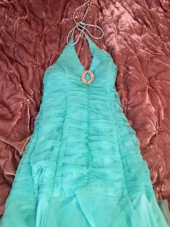 Beautiful Vintage Turquoise Mermaid Style Halter Dress