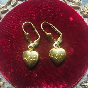 Adorable Tiny Vintage Gold Heart Locket  Earrings