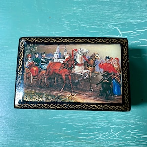 Antique Russian Scene Lacquered Box
