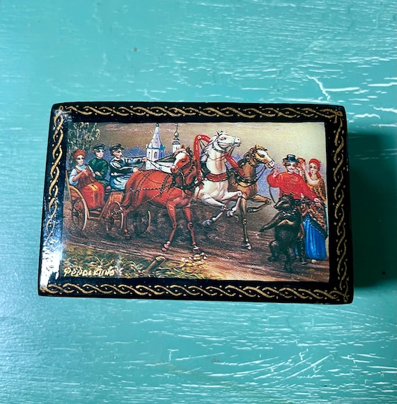 Antique Russian Scene Lacquered Box - image 1