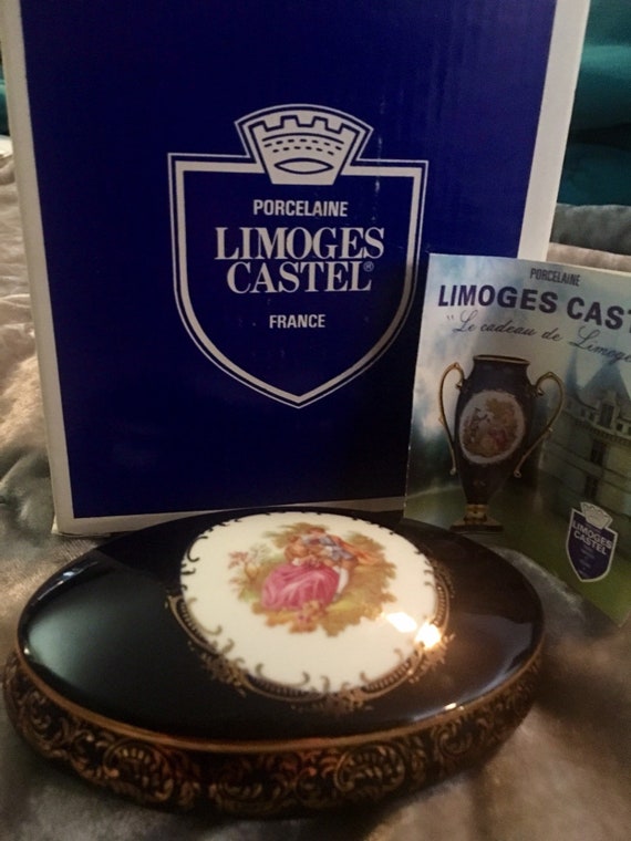 Limoges Castel France Ovale Porcelaine Litded Boite A Bijoux Etsy