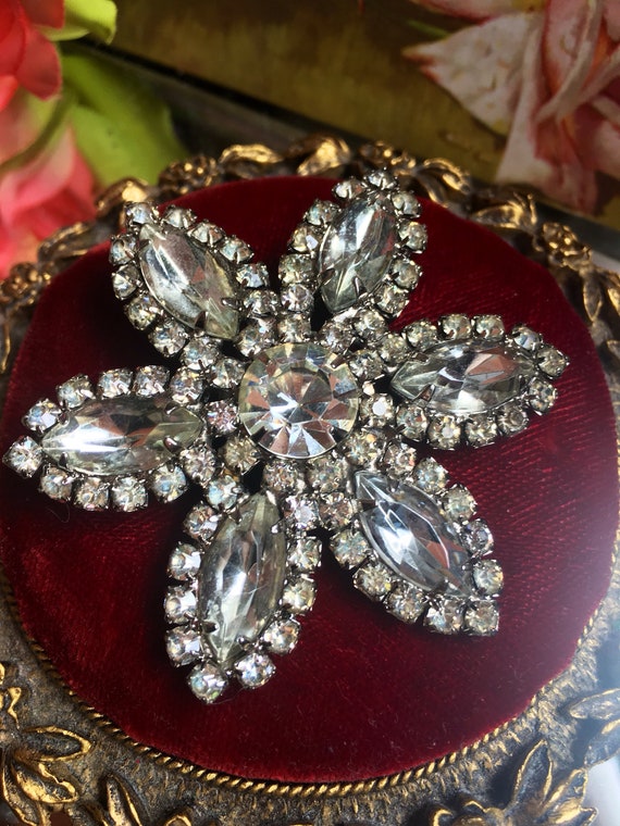 Antique Rhinestone Flower Brooch