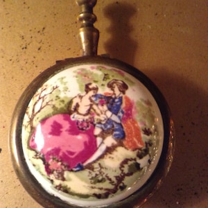 Unique Antique Fragonard Courting Couple Porcealain  Copper Silent Butler Cigarette Carrying Ashtray