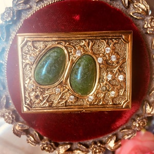 Max Factor Collectable Gold Brass Jade Antique Corday Solid Perfume Locket
