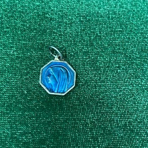 Antique Blue Enameled Blessed Mother Pendent