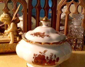 Antique Nora Fenton Cream White Rose Gold Porcelain Bavarian Covered Dish