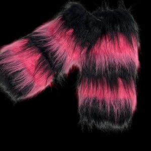 Pink black 2 tone Stripe Furry Fluffy Legwarmer Boot/Cover Rave Cyber costume Dance Christmas Party Club Festival Run Usa
