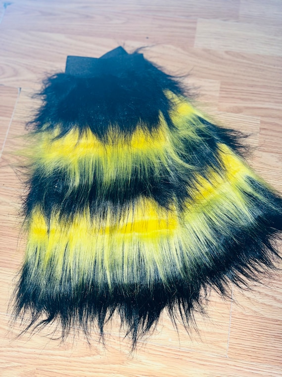 Green Black Tone Color Multi Furry Fluffy Legwarmer Leg Warmer