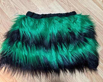 Falda peluda mullida de color verde oscuro y negro para disfraz, elegante, sexy, para fiesta de baile, club, festival, rave de piel, para mujeres y niñas, para Navidad, noche de Halloween