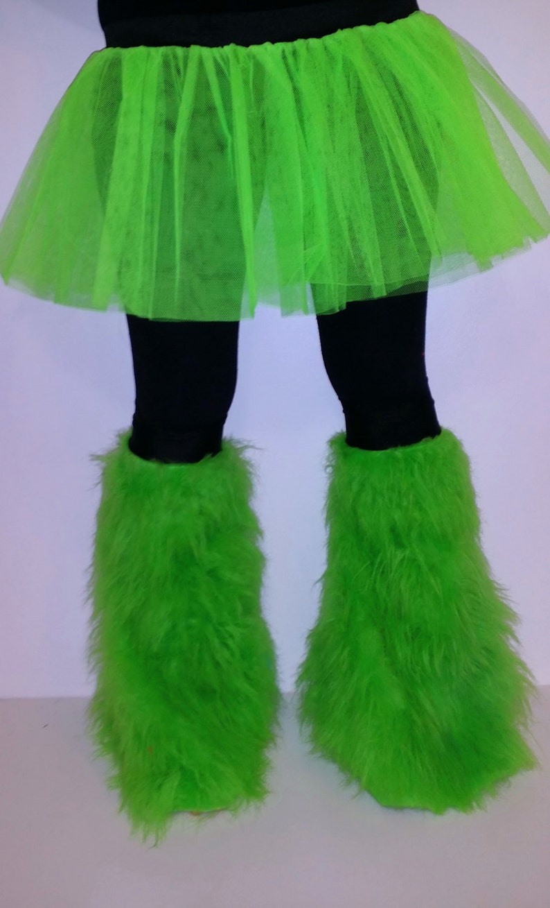 Uv Neon Green Furry Fluffy Leg Warmer Boot Cover & Tutu Skirt Etsy UK