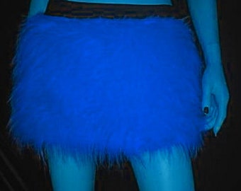 Blue Color Furry Fluffy skirt  Halloween costume Dance Clubwear Christmas cyber Hen Party