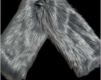Gray Furry Fluffy Fur grey Legwarmer Fuzzy Boot Cover Party Dance Christmas Leg Warmer Winter holiday festival women girls race usa