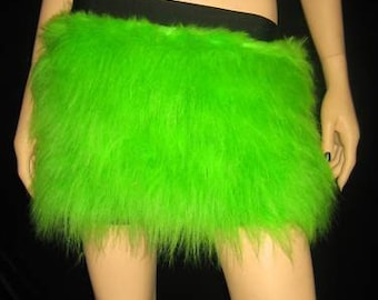 Disfraz de falda esponjosa peluda verde elegante sexy para fiesta de baile, ropa de club, rave de piel floja para mujeres y niñas, noche de Navidad y Halloween