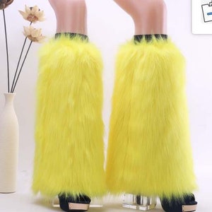 Yellow Furry Fluffy Fur Legwarmer Boot Cover Party Dance Christmas Winter usa