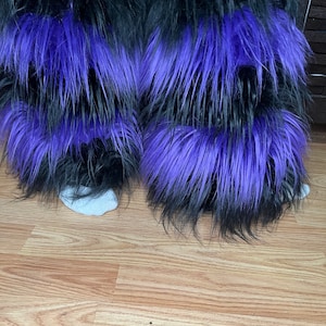 Purple black Tone Color Multi Furry Fluffy Legwarmer Leg warmer Boot Cover Women Halloween costume Dance Clubwear Christmas Festival usa