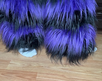 Purple black Tone Color Multi Furry Fluffy Legwarmer Leg warmer Boot Cover Women Halloween costume Dance Clubwear Christmas Festival usa