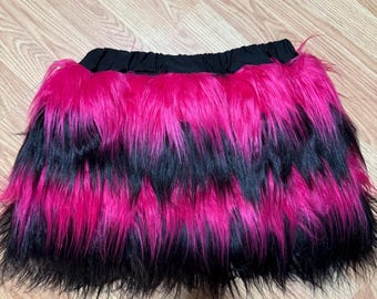 Falda peluda y esponjosa de color rosa y negro, disfraz elegante, sexy, para fiesta de baile, club, festival, rave de piel, para mujeres y niñas, para Navidad, noche de Halloween.