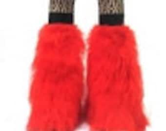 Red  Furry Fluffy Legwarmer Boot Cover Halloween costume Dance Clubwear Free shipping usa