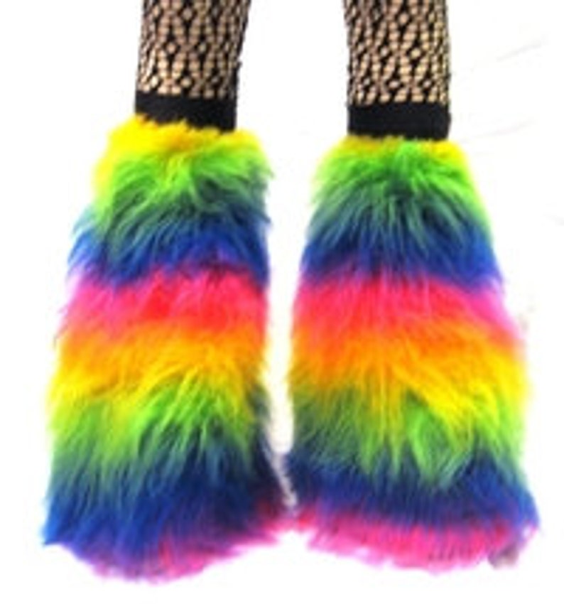 Rainbow Multi Furry Fluffy Legwarmer Boot/Cover Rave Cyber Etsy
