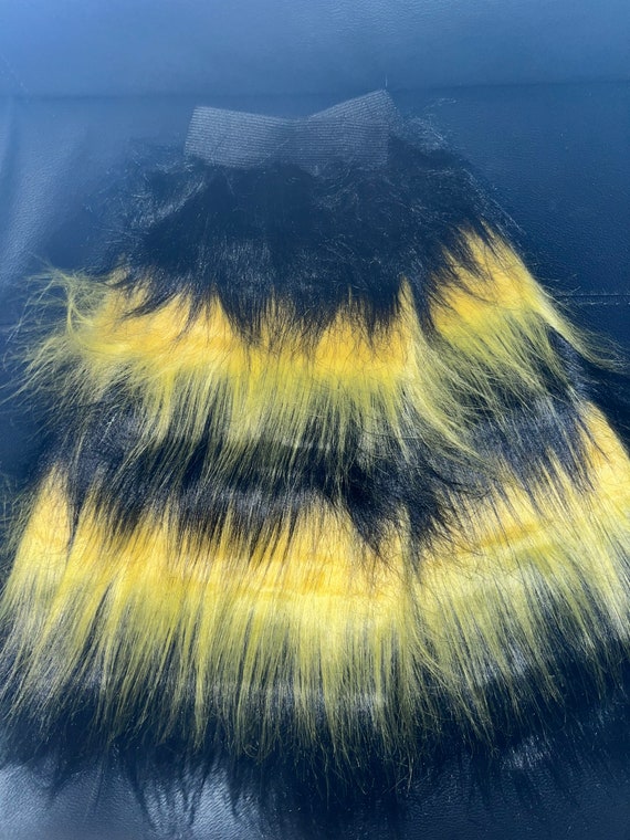 Jambières Moelleuses Fourrure Jaune Et Noir - Taille Unique - Pour Festival, Club, Fête - Neuves Avec étiquettes