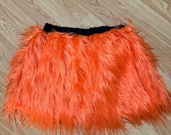 Disfraz de falda peluda anaranjada y esponjosa, elegante, sexy, para fiesta de baile, club, festival, rave de piel, para mujeres y niñas, noche de Navidad, Halloween, cibernético.