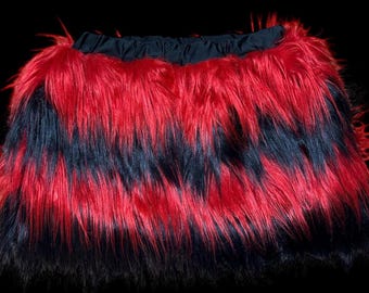 Falda peluda mullida de color rojo y negro para mujer, disfraz sexy para fiesta de baile, club, festival, rave de piel, para Navidad, noche de Halloween