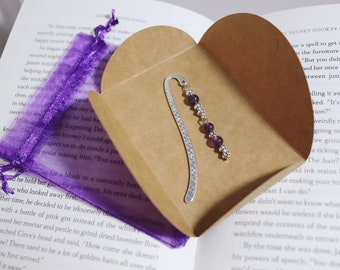 Beaded Bookmark, Handmade with Natural Amethyst Crystal, Readers Gift