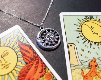 Collana Sole e Luna – Ciondolo celeste, stile Whimsigoth anni '90, gioielli boho in argento, regalo astrologico, ciondolo cosmico