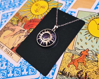 Collar con sol y luna de cristal de amatista auténtica
