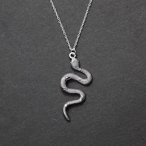 Gothic Silver Snake Pendant Necklace - Witchy Serpent Jewelry