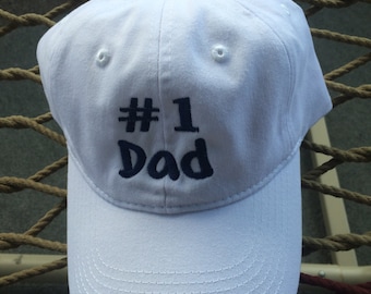 Dad #1 - White Hat With Navy Letters