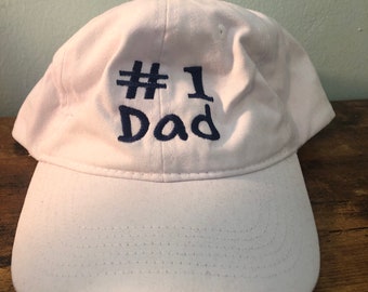 Number 1 Dad - White Hat with Navy Blue Lettering