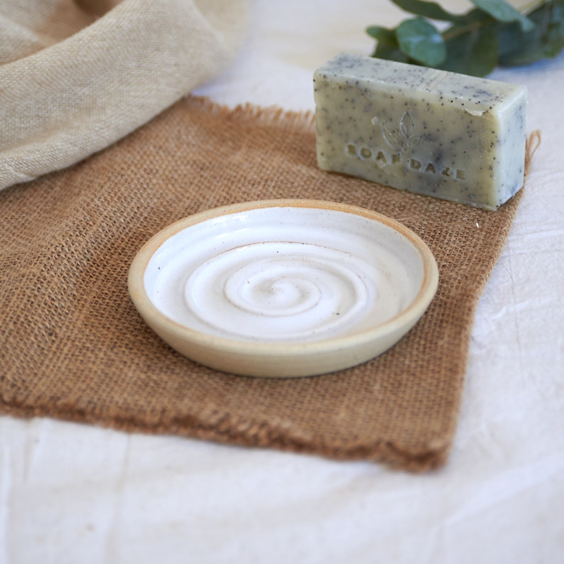 Hand-thrown White Ceramic Soap Dish image 1
