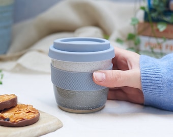 Tasse de voyage courte en céramique - Matin brumeux glaçure