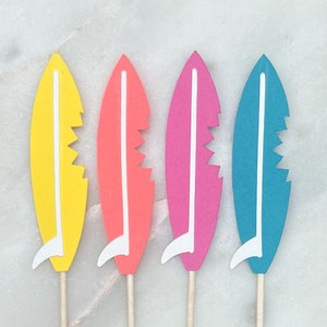 Surfboard Shark Bite Cupcake Toppers, Set of 12 | Jaws Surf Party | Summer Pool Party | Beach Party | Surfs Up | Don&#39;t Go In The Water