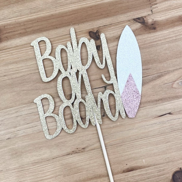 Baby on Board Cake Topper, Surfer Baby Shower, Baby Girl Pink Cake Topper, Diaper Cake Topper, Baby Shower Decor,  Pregnancy Photo Props