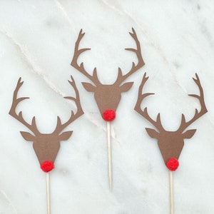 Rudolf Red Nosed Reindeer Cupcake Toppers, Set of 12 | Christmas Cupcake Toppers | Christmas Party