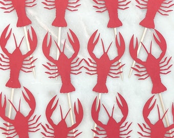 Crawfish Cupcake Toppers: Cajun Boil Party Decorations - Set of 12