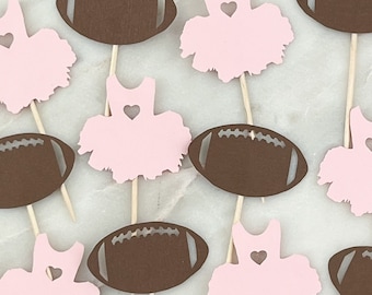 Touchdowns or Tutus Gender Reveal Cupcake Toppers, Set of 12 | Pink vs Blue Baby Shower Toothpicks