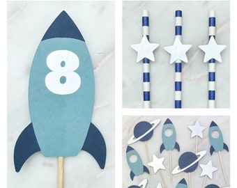 Rocket Ship Cake Topper | Space Party Decor | Astronaut Party | Customizable Cake Topper