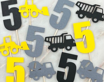 Construction Truck Cupcake Toppers: Custom Birthday Party Decor - Set of 12