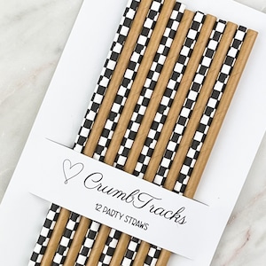 Checkered Paper Party Straws, 12 | Skateboard Party Theme | Race Car Party Theme