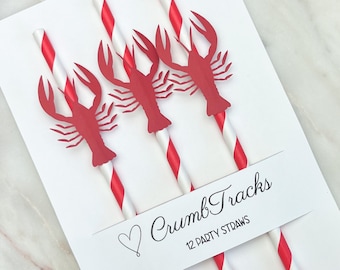 Crawfish Paper Party Straws: Cajun Boil Decor - Set of 12