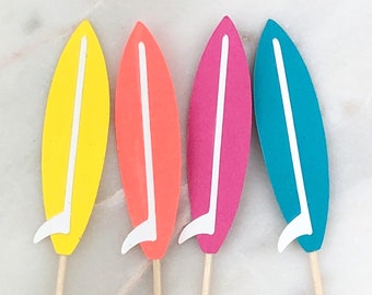 Surfboard Cupcake Toppers, 12 | Luau | Surf Party | Pool Party | Beach Party | Luau Decorations | Hawaiian Theme | Surfs Up | Summer Party