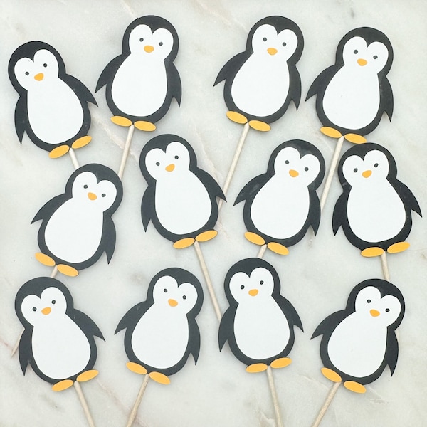 Penguin Cupcake Toppers, Set of 12 | Penguin Party Decor | Waddle On Over Decorations