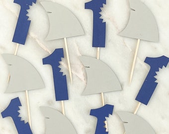 Shark Fin Cupcake Toppers: Shark Week Party Decorations - Set of 12