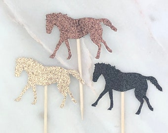 Horse Cupcake Toppers, Set 12,  Western Cupcake Toppers, Rodeo Party Decor, Horse Party Supplies, Wild Horse Birthday, Pony Party