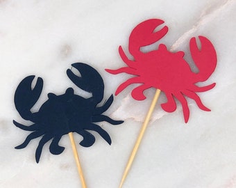 Crab Cupcake Toppers, 12 | Beach Party | Pool Party | July 4th | Memorial Day | Blue Crab | New England | Party Favors | Crab Cake Toppers