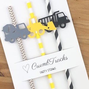 Construction Truck Party Straws, 12 | Construction Theme Party | Dump Truck | Bulldozer | Boys Birthday Party | Construction Party Decor